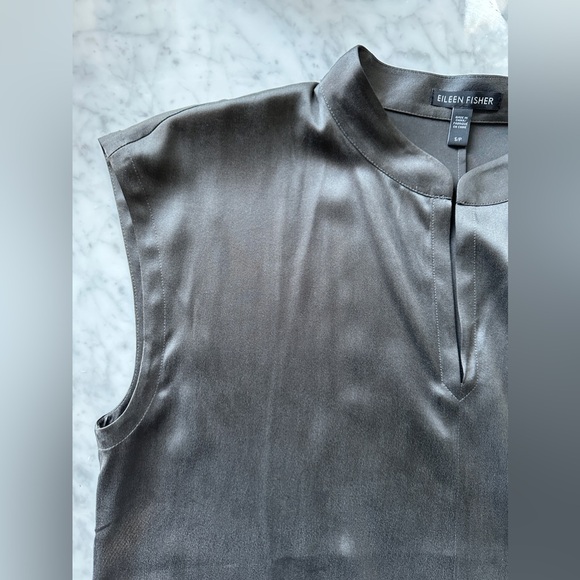 Eileen Fisher Silk Charmeuse Long Tunic Charcoal - Picture 4 of 6